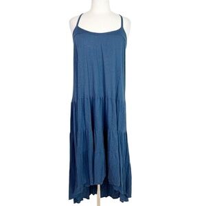 OM GIRL BLUE SLEEVELESS HI LOW HEM FLOWY MAXI DRESS WOMENS SZ SMALL